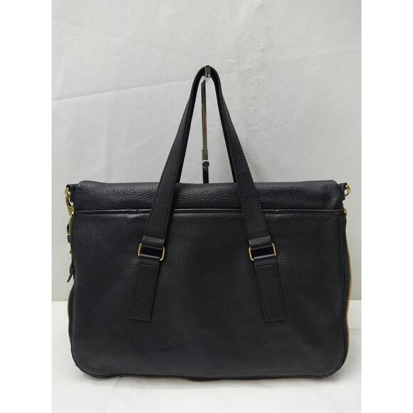 Fossil Black Pebbled Expandable Zipper Double Handles Satchel Shoulder Bag - Picture 2 of 16